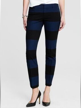 NWT Banana Republic Sloan Striped Pants 12S Trouser Blue Black Slim Ankle EMO